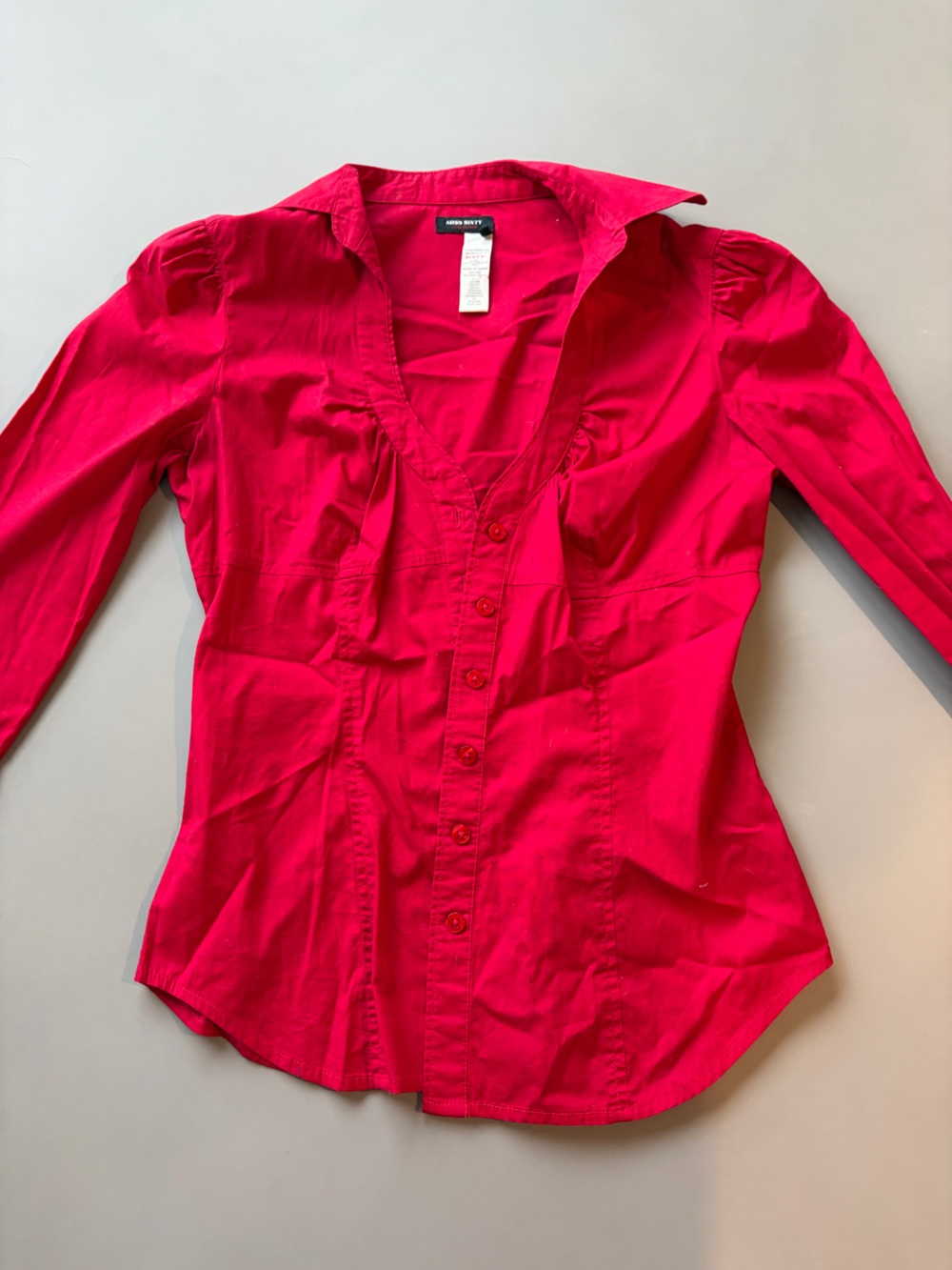 Bright Red Button-Up Blouse